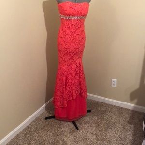 Stunning coral gown once worn, perfect condition
